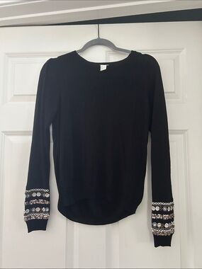 H&M Black Long-Sleeve Top with Embellished Cuffs
